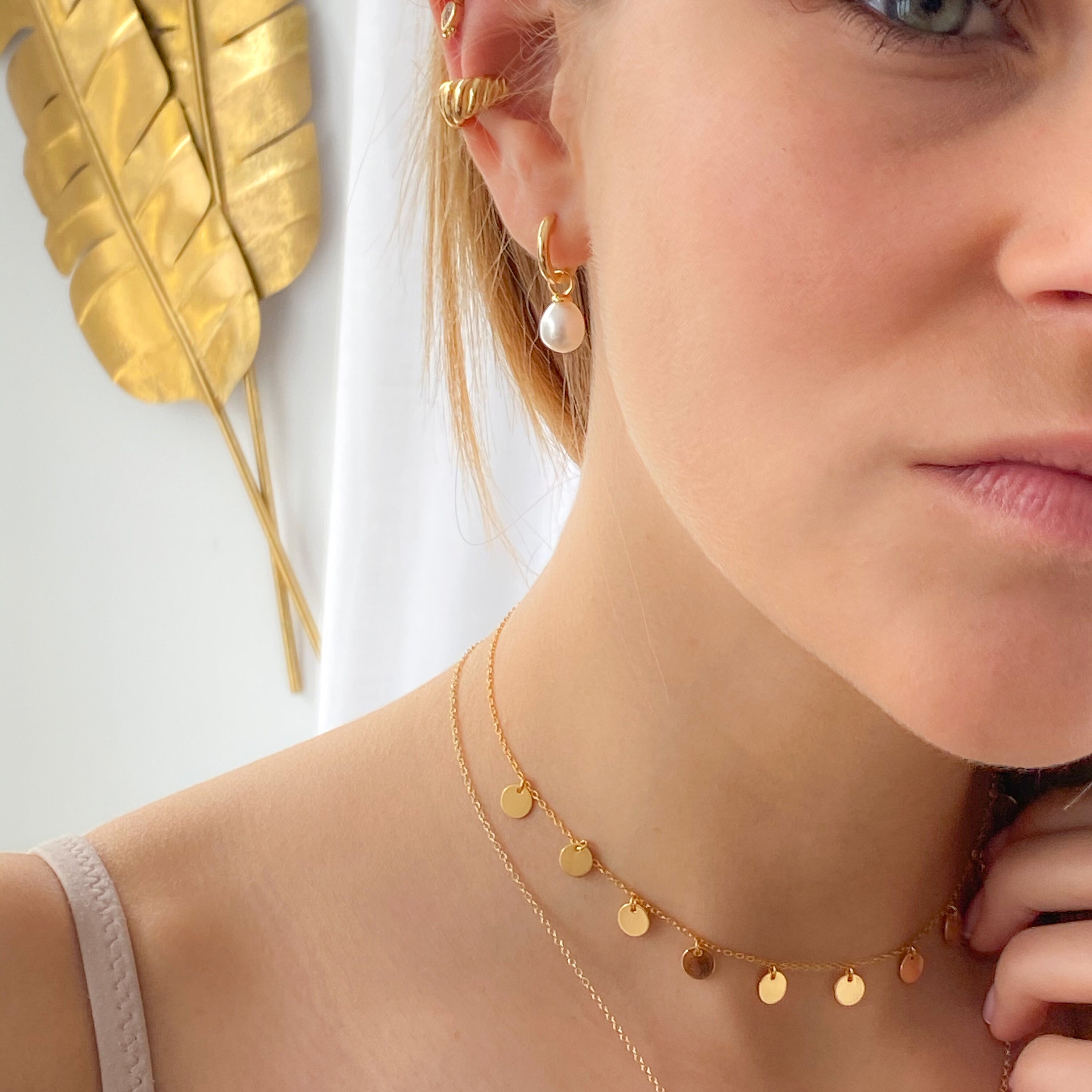 Dainty Gold Disk Choker: Sterling Silver Tiny Coins Necklace