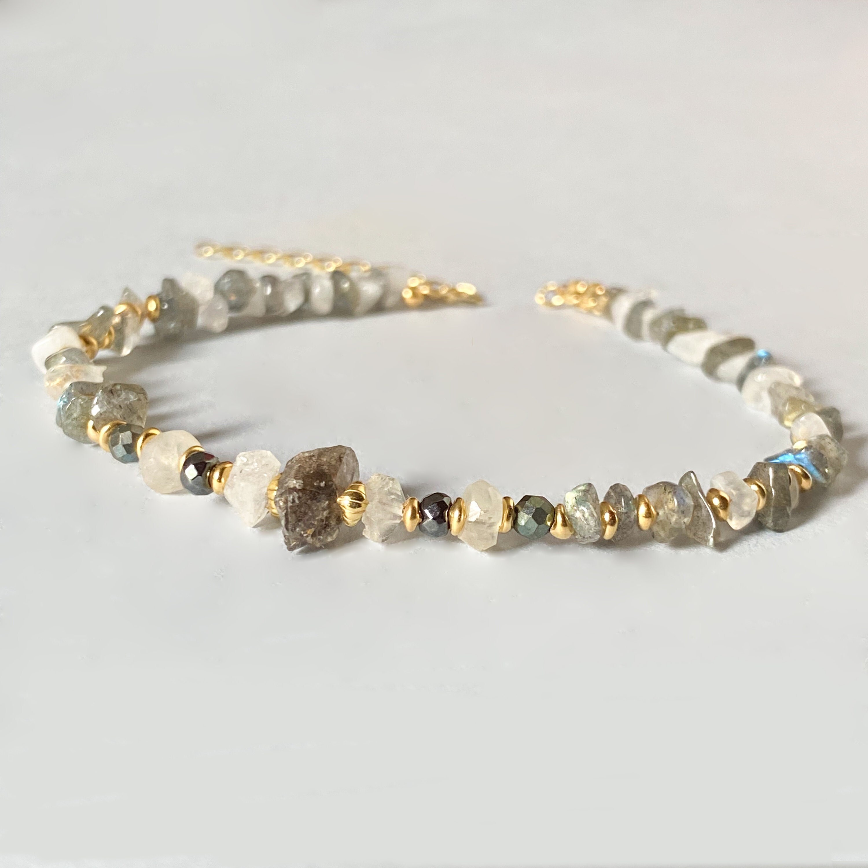 Herkimer Labradorite Moonstone bracelet, Dainty gemstone bracelet, Sterling silver bracelet, birthstone bracelet, Gift for her