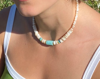 Amazonite gemstone choker necklace, shell surfer necklace, layering necklace perfect gift for women