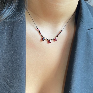 Delicate garnet choker necklace, Sterling silver garnet necklace, layered necklace, minimalist necklace, handmade jewelry,Necklace for women