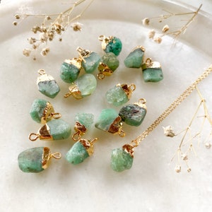 Raw Emerald, Natural Rough green emerald, May Birthstone, Healing crystal gift, tiny gemstone gold necklace, heart chakra, Birthday Gift