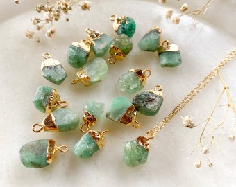 Raw Emerald, Natural Rough green emerald, May Birthstone, Healing crystal gift, tiny gemstone gold necklace, heart chakra, Birthday Gift