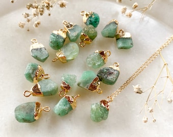 Raw Emerald, Natural Rough green emerald, May Birthstone, Healing crystal gift, tiny gemstone gold necklace, heart chakra, Birthday Gift