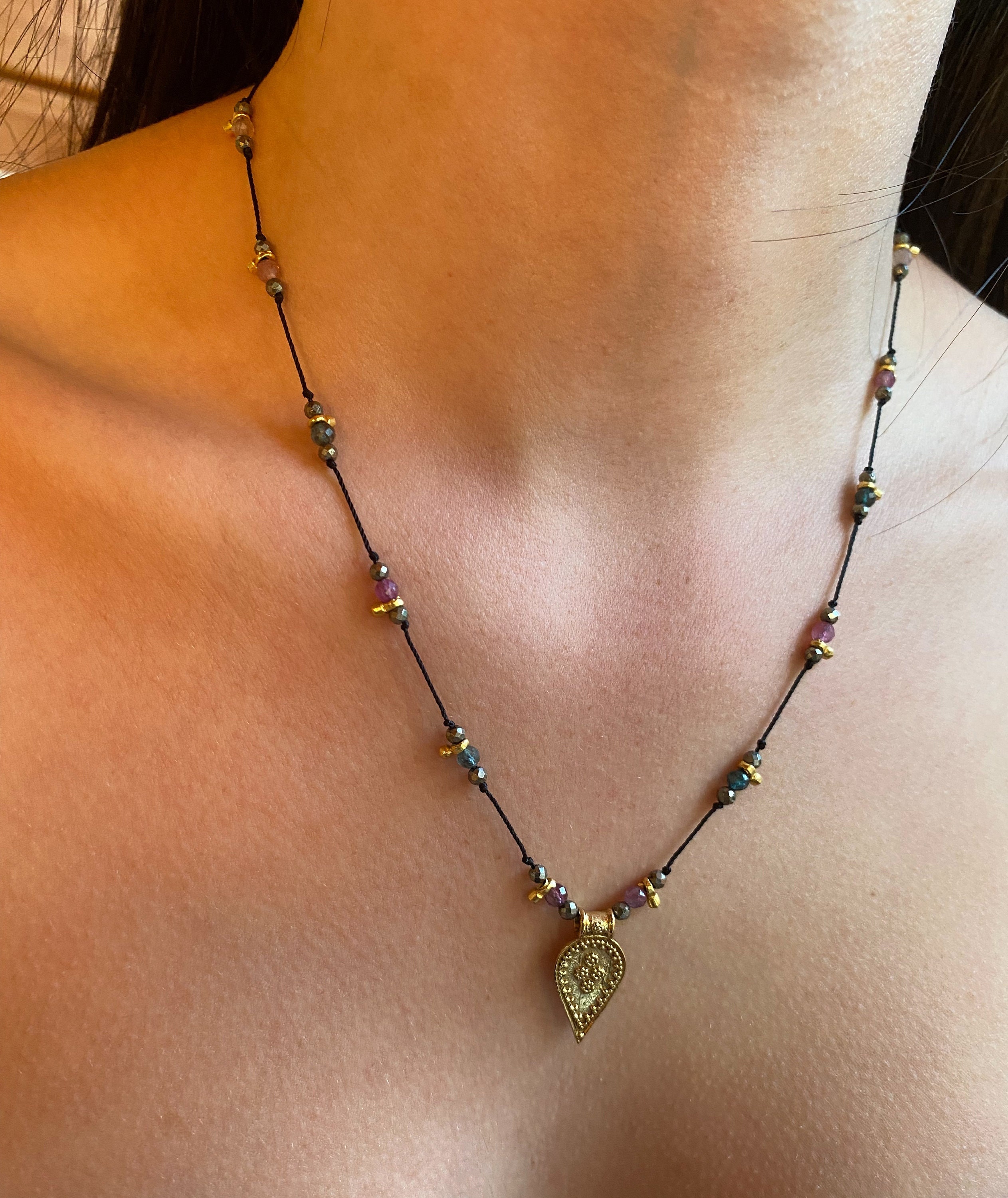 Dainty Tourmaline necklace, adjustable necklace and choker, tiny beaded necklace, Gift for her, crystal necklace for women