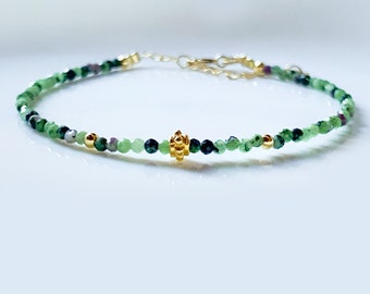 Pulsera de Ruby zoisita en plata 925, pulsera fina y delicada de ruby zoisita, pulsera para mujer de mineral