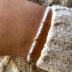 Moonstone Bracelet, Rainbow moonstone jewelry, Dainty Birthstone bracelet for women, June Birthstone Gifts for her, tiny gemstone bracelet