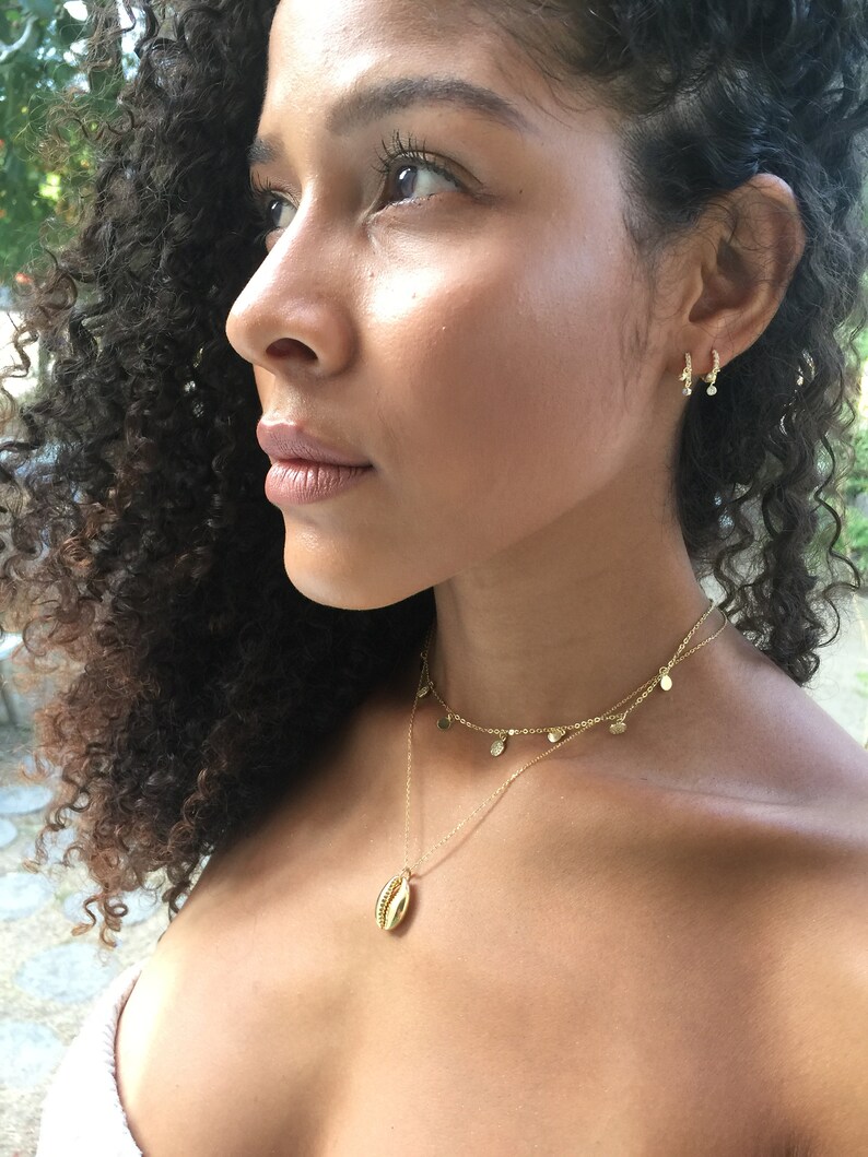 silver shell necklace gold cowrie necklace gold shell necklace layered necklace Dainty shell necklace 925 sterling silver necklace