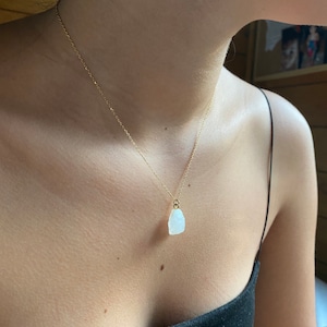 Moonstone Raw Pendant, June Birthstone, Rainbow moonstone dainty necklace, Birthstone Gift, Healing Crystal necklace