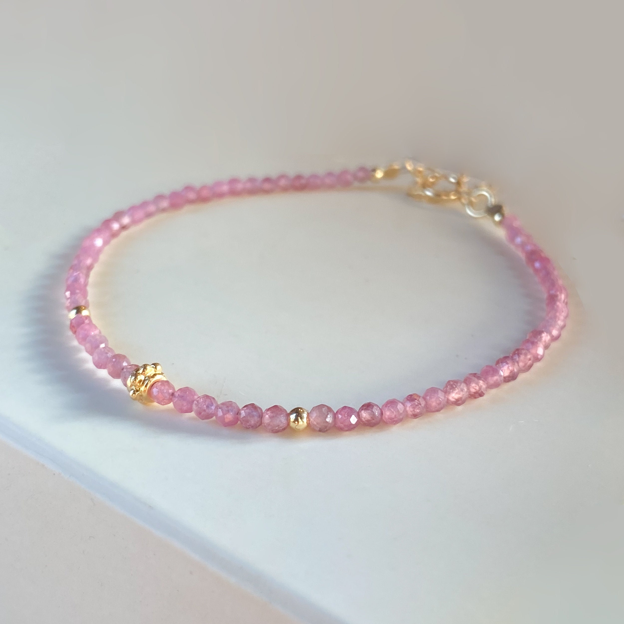 Pink tourmaline bracelet, Minimalist Gift for Her, 925 sterling silver dainty gemstone bracelet, protection bracelet, healing crystal