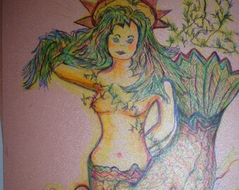 Original Painting MERMAID FALLING Unique Art Kate Perrin