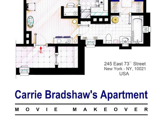 Floorplan of Carrie Bradshaw's Apartment From SEX & THE CITY Movies Etsy