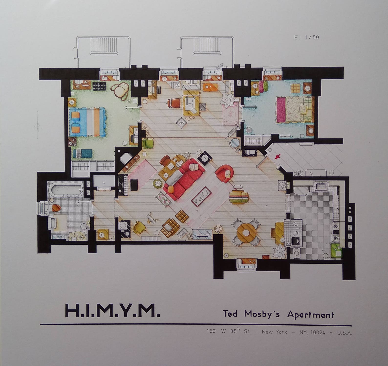 Ted Mosby's Apartment Floorplan from HIMYM Etsy