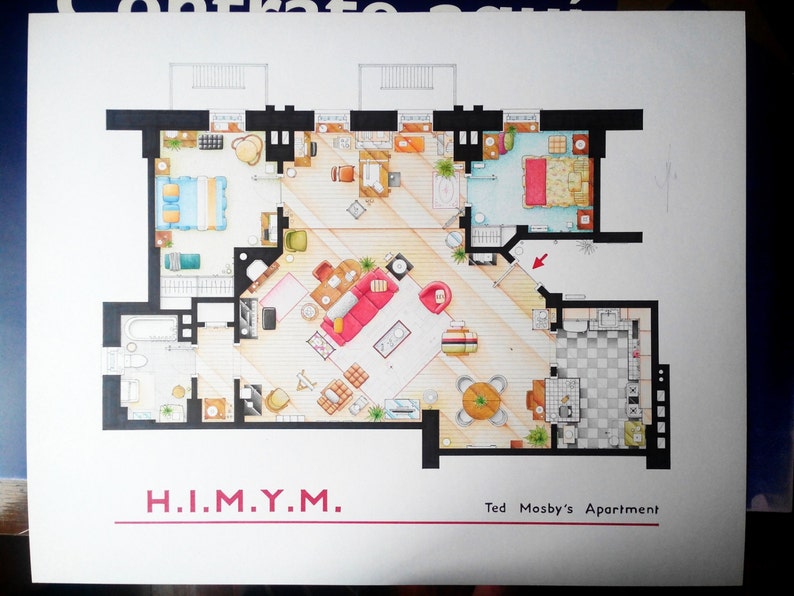 Ted Mosby's Apartment Floorplan from HIMYM Etsy