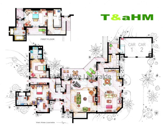 Floorplan Of Charlie Harper S Beach House From Etsy