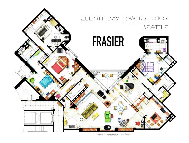 Frasier Crane S Apartment Floorplan From Frasier Etsy