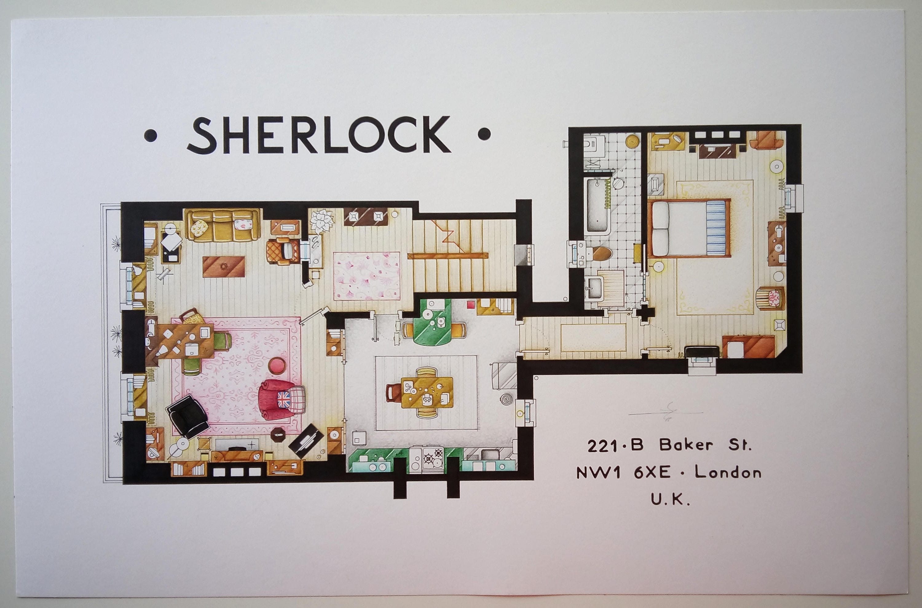 Floorplan of Sherlock Holmes Apartment From Bbc's "sherlock" - Etsy UK