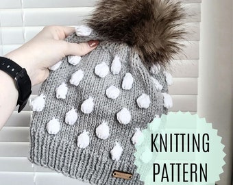 The Gumdrop Toque Knitting Pattern | Bobble Knit Toque Pattern, Beginner Knitting Pattern, Beginner Hat Pattern | ** PATTERN ONLY **