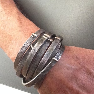 Steel and Sterling Silver cuff bracelet, Men&#39;s, Women&#39;s, handmade, 11th anniversary gift, 25th anniversary gift