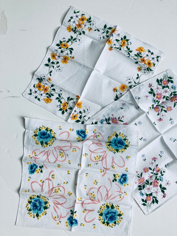 Vintage, Antique cotton floral printed handkerchi… - image 2
