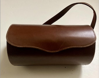 Cylindrical Bag in Leather, With Brass Buckles for Everyday Use