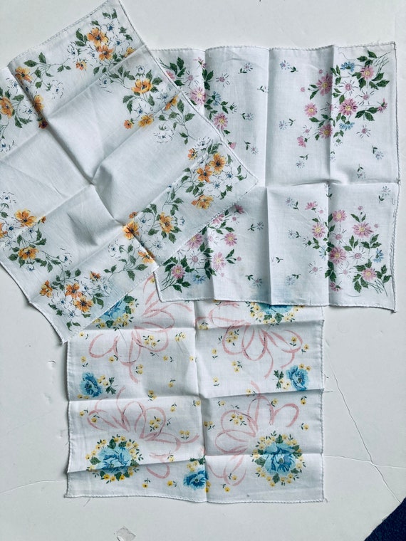 Vintage, Antique cotton floral printed handkerchi… - image 3