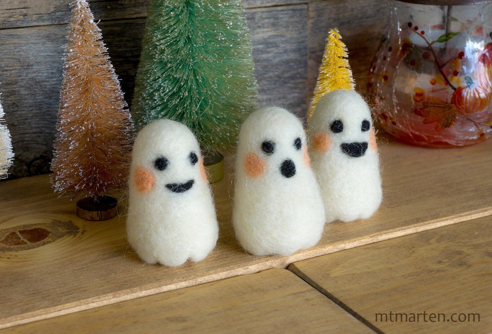 Set of Three Needle Felted Ghosts Cute Natural Wool Etsy