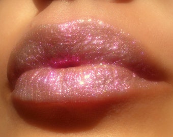 Hit the Beach in Pink - Clear Lip Gloss with Sparkle Glitter - Vegan - Gluten Free - Fresh - Handmade Cruelty Free