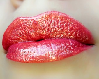 Brilliant Coral - Duochrome Orange Pink with Golden Shimmer Lip Gloss - Vegan - Gluten Free - Fresh - Handmade Cruelty Free