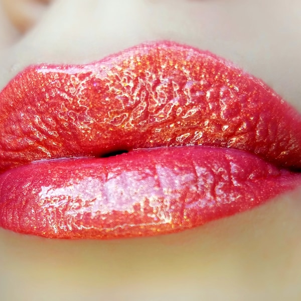 Brilliant Coral - Duochrome Orange Pink with Golden Shimmer Lip Gloss - Vegan - Gluten Free - Fresh - Handmade Cruelty Free