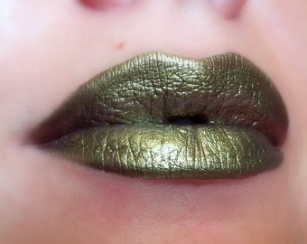 Naga - Olive Green With Gold Shimmer Metallic Creamy Lipstick - Natural Gluten Free Fresh Handmade