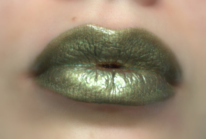 Spanish Olive Green With Gold Shimmer Lip gloss Vegan Gluten Free Fresh Handmade Cruelty Free image 1