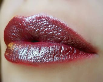 RazzleBerry - Shade of Red with Silver and Light Green Shine Frosty Metallic Duochrome Lipstick - Natural Gluten Free Handmade Cruelty Free