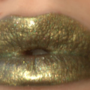 Spanish Olive Green With Gold Shimmer Lip gloss Vegan Gluten Free Fresh Handmade Cruelty Free image 2