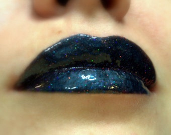Gallactica - Black Dark Blue With Glitter Lip Gloss - Vegan - Gluten Free - Fresh - Handmade Cruelty Free