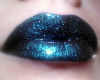 Electra - Black With Plum Undertone and Teal Shimmer Lip Gloss Vegan - Gluten Free - Fresh - Handmade Cruelty Free