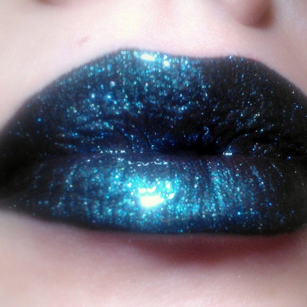 Electra - Black With Plum Undertone and Teal Shimmer Lip Gloss Vegan - Gluten Free - Fresh - Handmade Cruelty Free