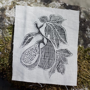 Fig Sew On Patch | Hand Printed Botanical Patch | Linen Lino Block Print | Rustic Clothing | Slow Fashion
