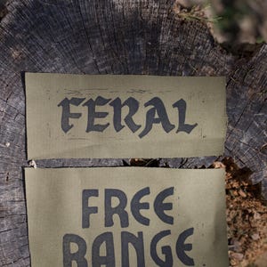 Feral & Free Range Sew On Patches | Hand Printed Denim Patch | Lino Block Print | DIY Clothing Patch
