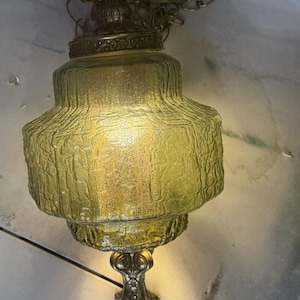 Vtg Green Glass Hanging Light Swag Lamp Retro Diffuser Globe MCM Plug-In 15-foot