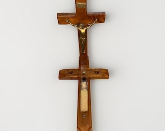 Crucifijo católico antiguo de la última súplica para enfermos, 14 pulgadas, madera, metal, INRI