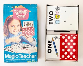 Vintage Magic Teacher educational game with flash cards and answer board in original box, 1970