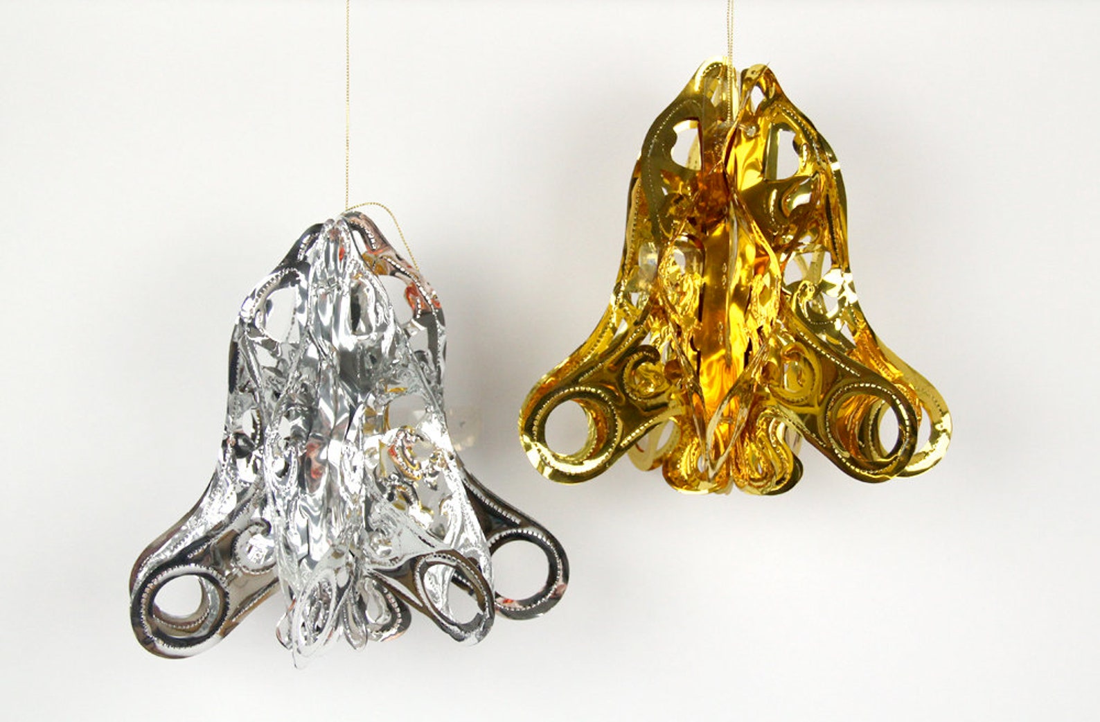 Vintage 3x foil 3D concertina Christmas ornaments in bell and Etsy