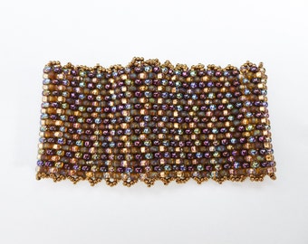 Bronze Topaz and Wine Beadwoven Cuff Bracelet with Easy Snap Closure