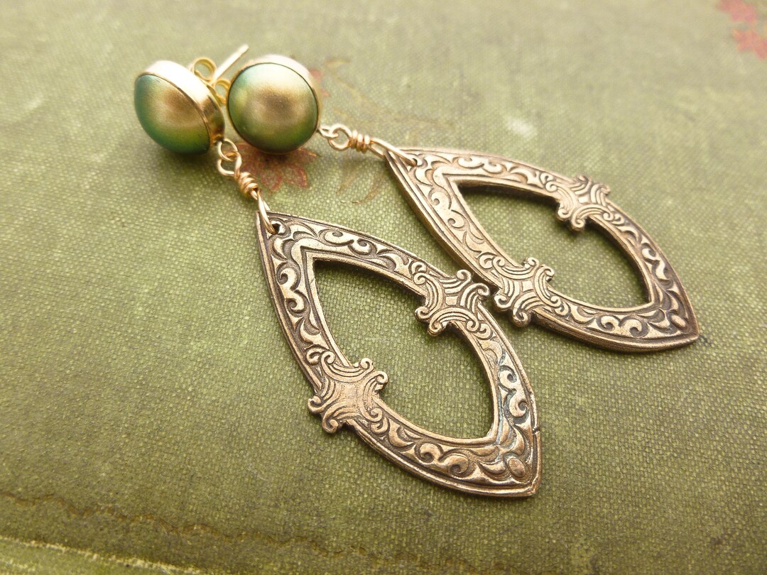 Bronze Teardrop Earrings With Swarovski Crystal Pearls. Etsy UK