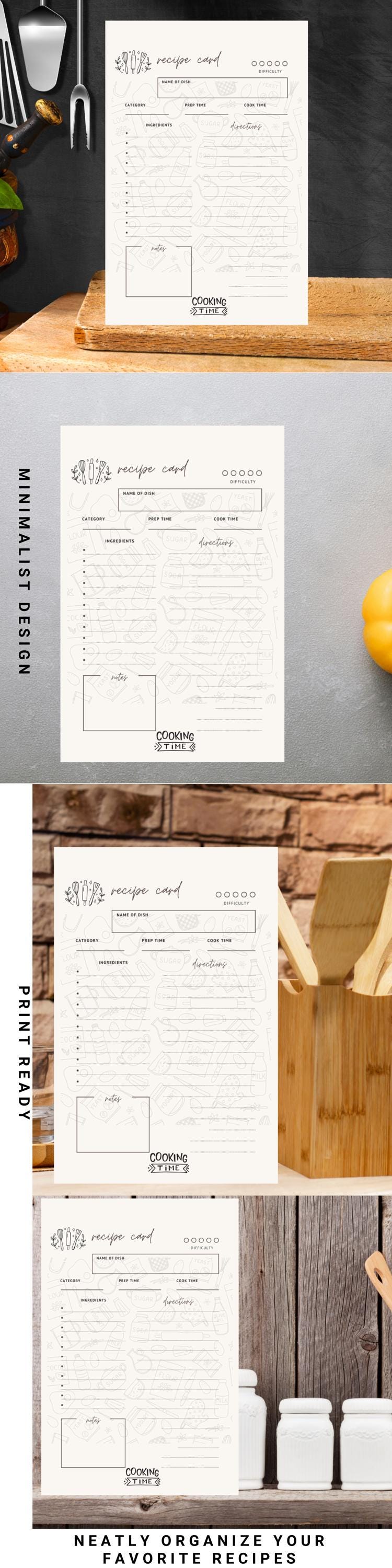 Printable Recipe Card for Cooks Meal Planner Organizer Kitchen Tool ...