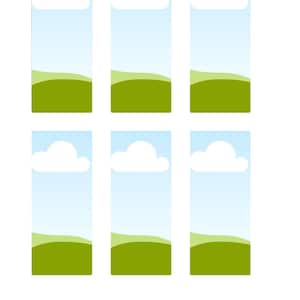 May include: Six rectangular door hangers with a landscape design. Each hanger features a blue sky with a white cloud, a green grassy area, and a light blue background. The design is simple and clean.
