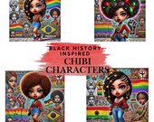 African American Chibi Characters PNG Set (Black History Themed)