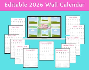 PLR Editable 2026 Calendar Template Canva with 2 Page Monthly Planner Layout