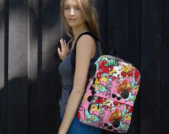 Pink Pop Art Backpack, back to school, laptop bag