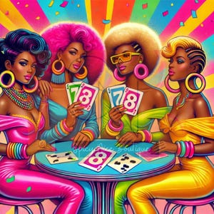 Mujeres jugando a las cartas Imágenes digitales Diseños PNG para artesanos y diseñadores Planificador Clip Art Afroamericano Clipart